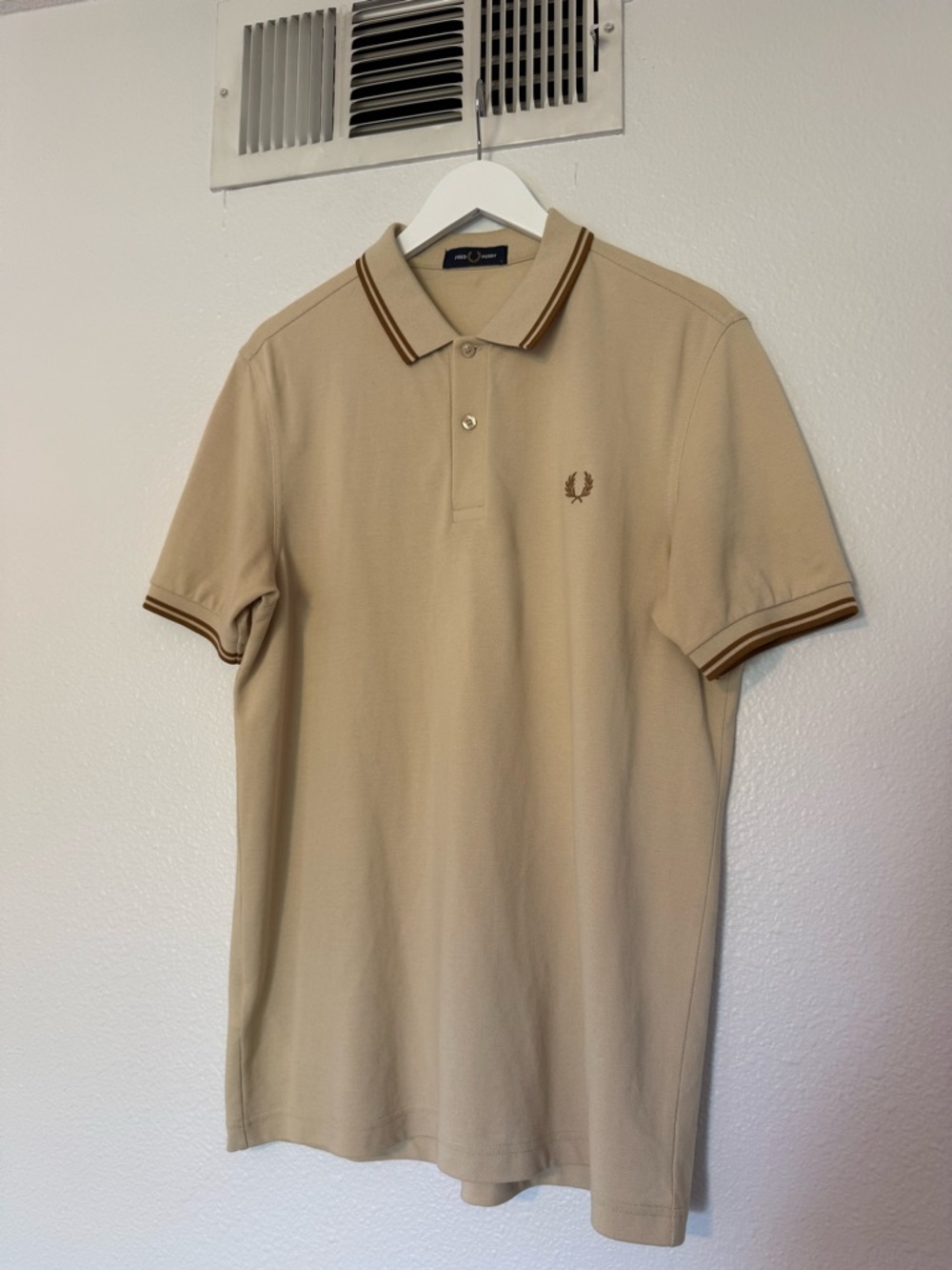 Fred Perry Beige Polo with Brown Twin Tipping